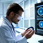 **

"A futuristic laboratory setting. Focus on a researcher in a lab coat examining a flexible, transparent material interwoven with glowing carbon nanotubes. The background includes holographic displays showing EMF radiation patterns and charts illustrating the absorption capabilities of the nanomaterial. The overall mood is cutting-edge and innovative, hinting at the potential of nanomaterials for EMF shielding."

**
