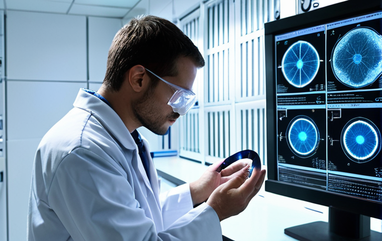 **
"A futuristic laboratory setting. Focus on a researcher in a lab coat examining a flexible, transparent material interwoven with glowing carbon nanotubes. The background includes holographic displays showing EMF radiation patterns and charts illustrating the absorption capabilities of the nanomaterial. The overall mood is cutting-edge and innovative, hinting at the potential of nanomaterials for EMF shielding."
**