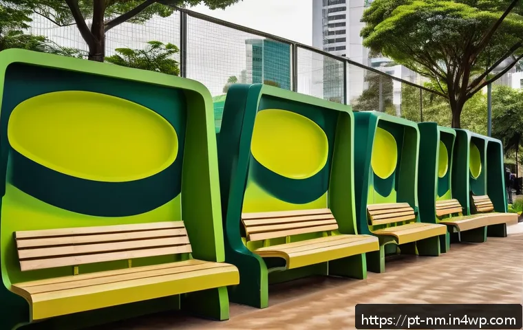 저EMF 환경을 위한 공공 공간 활용 방안 - A vibrant urban park scene in São Paulo featuring modern playground structures and benches coated wi...
