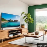 Home 23 저EMF 주거지의 디자인 트렌드 분석 - A modern living room in a Brazilian home, showcasing a smart placement of electronic devices to redu...