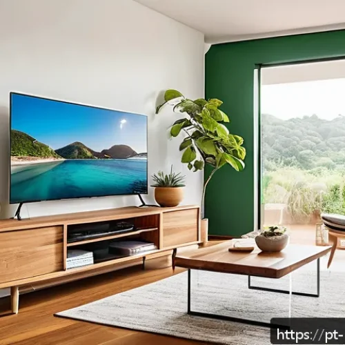 Home 17 저EMF 주거지의 디자인 트렌드 분석 - A modern living room in a Brazilian home, showcasing a smart placement of electronic devices to redu...
